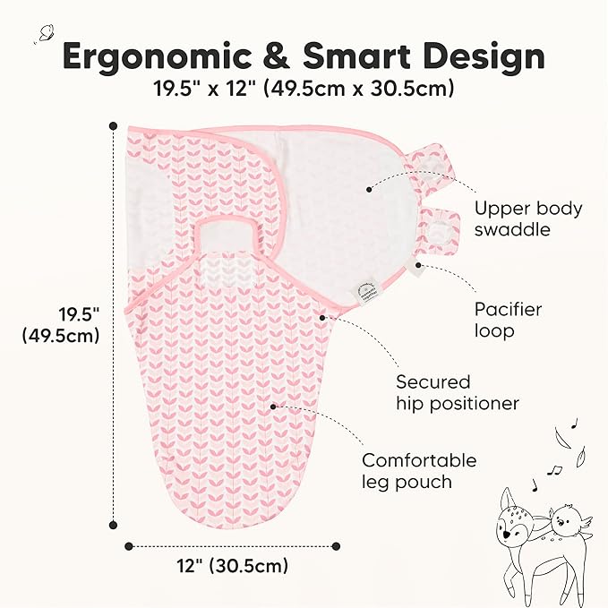 3-Pack Organic Baby Swaddle Sleep Sacks - Swaddles for Newborns, Infant 0-3 Months, Baby Girls, Boys, Soft & Snug Newborn Sleep Sack, Nursery Swaddling Blankets (Blossom, XS)