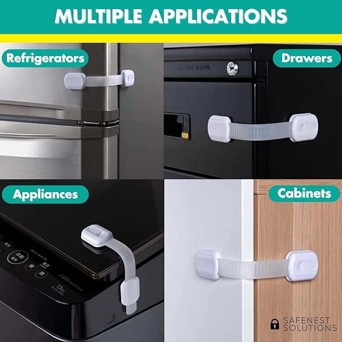 SAFENEST Child Proof Cabinet Locks (5 Pack Black) 3M Adhesive for Cabinets and Drawers, Fridge, Drawer Locks Baby Proofing, No Drilling; Alcohol Prep Pads Included