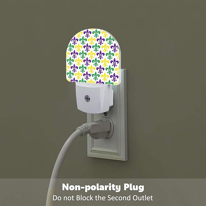 Mardi Gras Carnival Night Light, Colorful Fleur-de-lis Dusk to Dawn Night Light Plug in,0.5w Energy Saving Sleep Friendly NightLight for Kids Boys Girls Home Decor