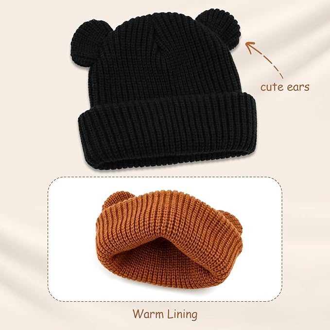 Toddler Boy Winter Hat Baby Knit Beanie Girl Warm Hats Kid Bear Ear Beanies for Cold Weather