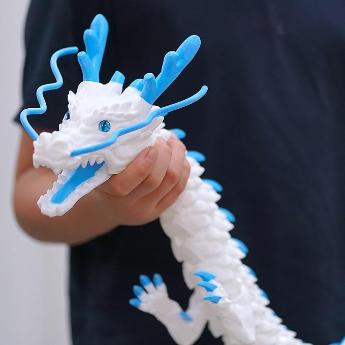 47.5inch Large 3D Printed Dragon,Flexible Joint Animal lacertid Figurines, Home Office Decor,Fidget Toy for Adults Teens Boy Festival Gifts,Easter Basket Stuffers ,Executive Desk Toy (white A)