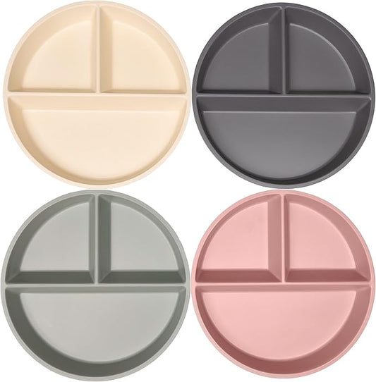 WeeSprout Divided Bamboo & Melamine Plates for Kids - Set of 4 Toddler Dinnerware, Food Grade, Kid Safe with Divided Design for Picky Eaters, Dishwasher Safe, Reusable Modern Tableware