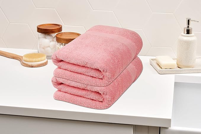 100% Cotton Luxury Bath Sheets - Pack of 2 (35" x 70") | Super Soft, Quick-Dry & Highly Absorbent Towels for Bathroom, Home, Spa & Gym (Pink)