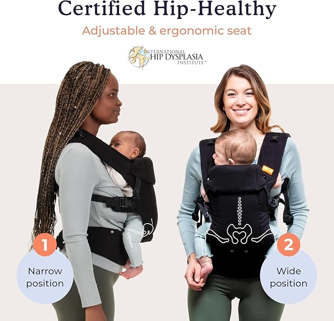 Beco Baby Carrier - Gemini Baby Carrier from Newborn to Toddler - Certified Ergonomic Newborn Baby Carrier for Infants and Children of 7-35 lbs - M Shape, Adjustable Seat, 100% Cotton (Metro Black)