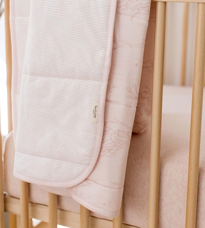 Burt's Bees Baby Reversible Blanket, Nursery, Stroller & Tummy-Time Organic Jersey Cotton Quilted Infant & Toddler Bedding