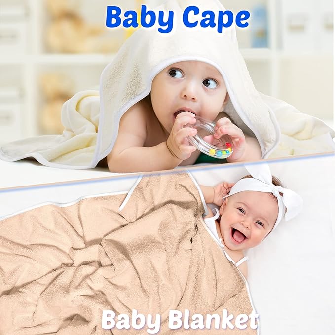 Reginary 4 Pack Baby Hooded Towels Coral Fleece Baby Bath Towels 30 x 30 Inch Soft Absorbent Hooded Bath Blanket for Newborn Toddler Infant Boy Girl Shower Gift Supplies (White, Gray, Brown, Blue)