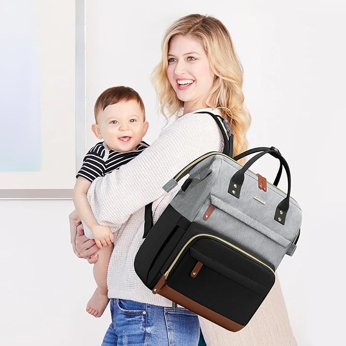 LOVEVOOK Diaper Bag Backpack, Baby Bag with Changing Station, Large Diaper Backpack for Moms Dads, Waterproof Leather Accents Baby Boy and Girl Bag for Travel Baby Essentials