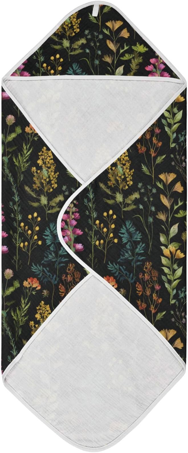 Pigsaly Watercolor Wild Flowers Hooded Baby Towel Meadow Herbs Leaves Baby Bath Towel Unisex Soft Organic Cotton Washcloths Toddlers Shower Gifts for Boys Girls Newborn 30 x 30 in