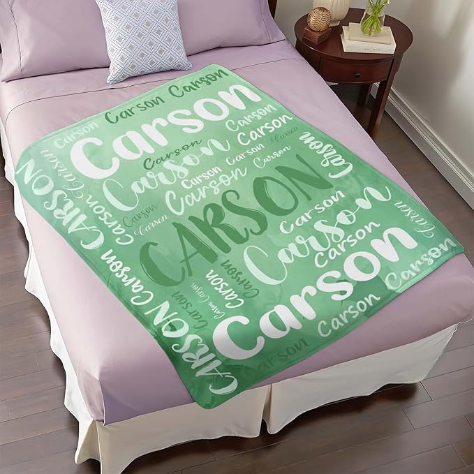 Personalized Custom Baby Blanket with Name for Girls Boys Kids Customized Flannel Blanket for Bed Nursery Room Baby Stroller