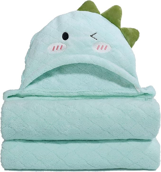 Baby Bath Towels Hooded, Dinosaur Thick Toddler Hooded Towel for Boy Age 0-5， 50" x 32" Large Size Soft Absorbent Coral Fleece Shower Gift for Kids,Beach Comfort Quick-Drying Green Dinosaur