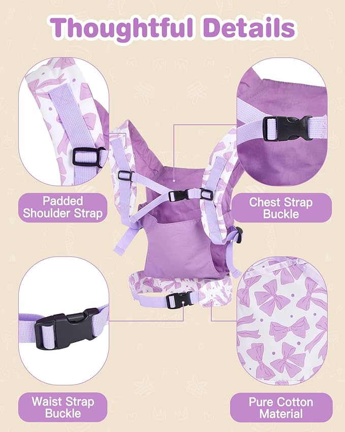 Lictin Baby Doll Carrier, Front and Back Doll Accessories Carrier for Little Girls, with Adjustable Straps for Stuffed Animal Reborn Baby Doll