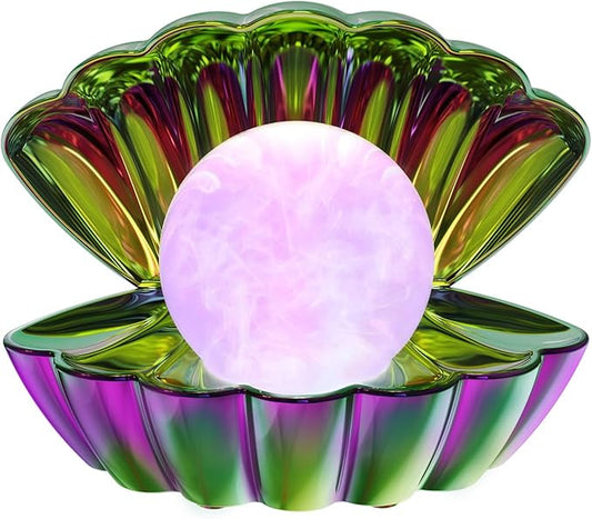 Shell Pearl Beach Themed Night Light, RGB 8 Colors Changing Mood Shell Pearl Lamps, Bedside LED Clamshell Portable Night Lights for Bar (Electroplating Colorful)