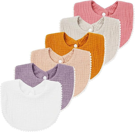 Nishine 6 PACK Muslin Baby Drooling Bibs for Unisex Boys Girls Cotton Absorbent Feedig Teething Bandana Drool Bibs Scarf Bibs