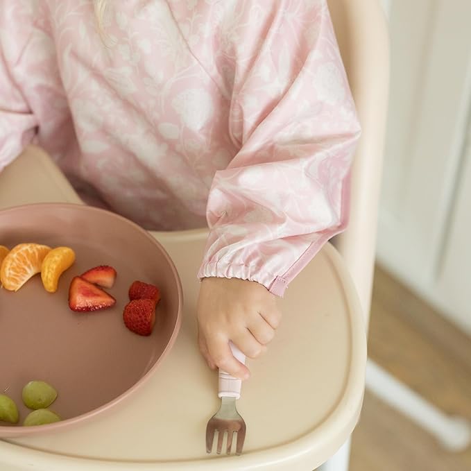 Tiny Twinkle Long Sleeve Bib for Babies & Toddlers – 2 Pack Waterproof Smock Bibs for Eating – Machine Washable & Mess-Proof, Baby Feeding Essential & Shower Must-Have (Toile,Bows, 6-24M)