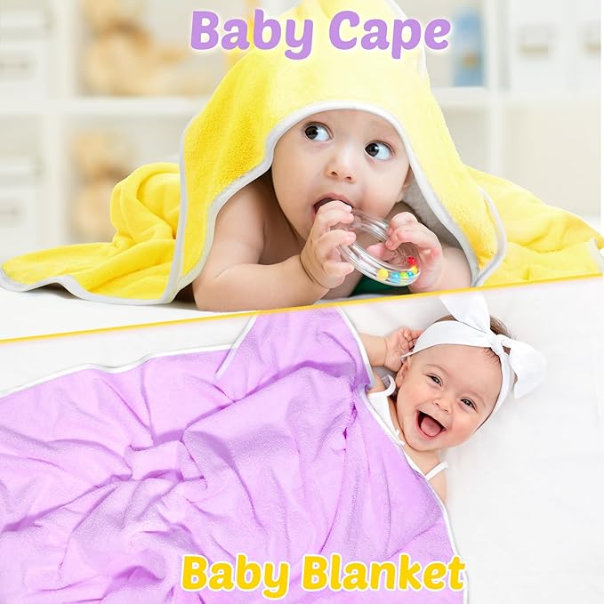 Reginary 4 Pack Baby Hooded Towels Coral Fleece Baby Bath Towels 30 x 30 Inch Soft Absorbent Hooded Bath Blanket for Newborn Toddler Infant Boy Girl Shower Gift Supplies (Pink, Purple, Yellow, Beige)