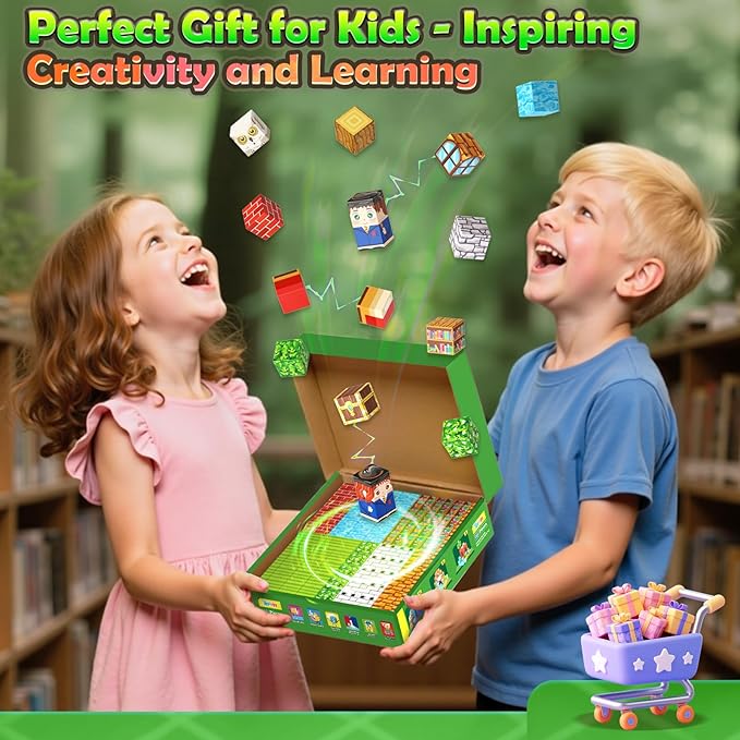 150PCS Magnetic Blocks - Build Mine Magnet World Forest Library Adventure Set, Building Toys for Boys Girls 3+, Magnetic Tiles Cubes Montessori Sensory Toys for Kids Ages 3-5 6-8 8-12 Kids Game Toys