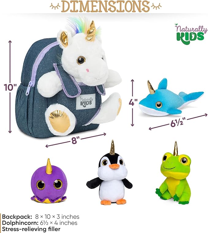 Naturally KIDS Toddler Unicorn Backpack w Plush Unicorn Toys, Gifts for 2-5 Year Old Girls, Toddler Backpack