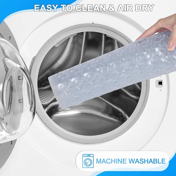 Linoows Bathtub and Shower Mats, 40x16 Inch Extra Large Non Slip Soft Bath Tub Mat with Suction Cups and Drain Holes for Bathroom Floor and Keep Tubs Clean, Machine Washable, Clear