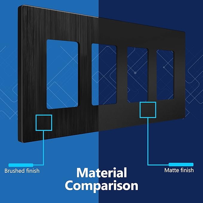 LIDER Brushed Finish Decorator Switch Cover, Screwless Wall Plate, Mid-Size 4-Gang 4.88" x 8.58", Unbreakable Polycarbonate Thermoplastic, UL Listed, LSWP-34M-BBK, Brushed Black