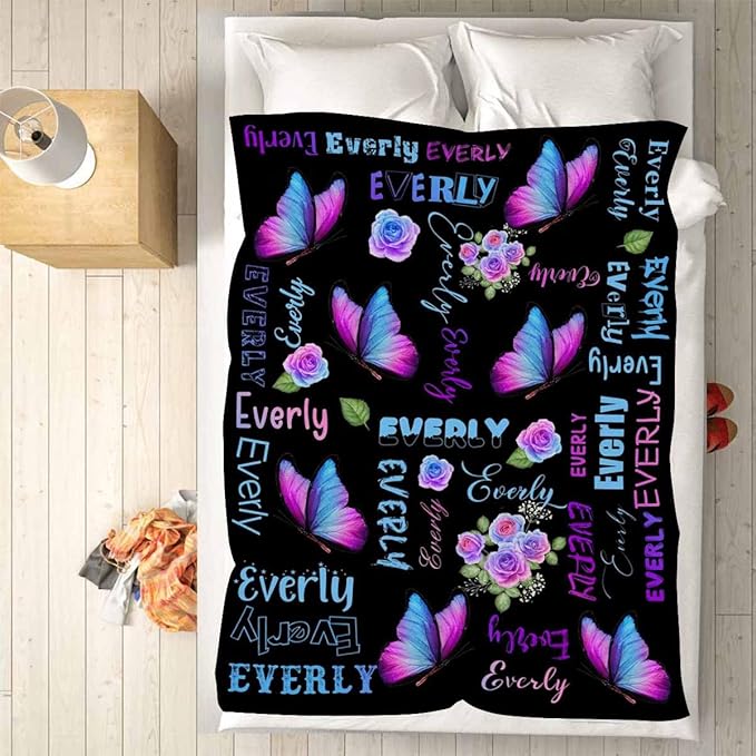 M YESCUSTOM Personalized Baby Blanket with Name, Black Butterfly Customized Blanket for Girls, Toddler, Newborn, Baby Shower, Christmas, Birthday