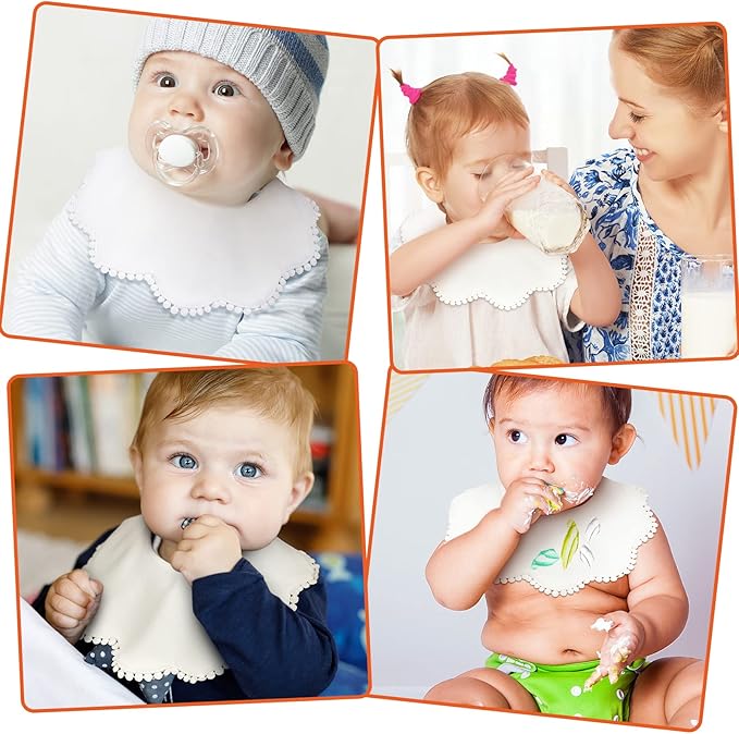 JenPen White Bibs for Baby Girl Bandana Muslin 360 Bibs Baby Bandana Drool for Girl Set for Teething Toddler