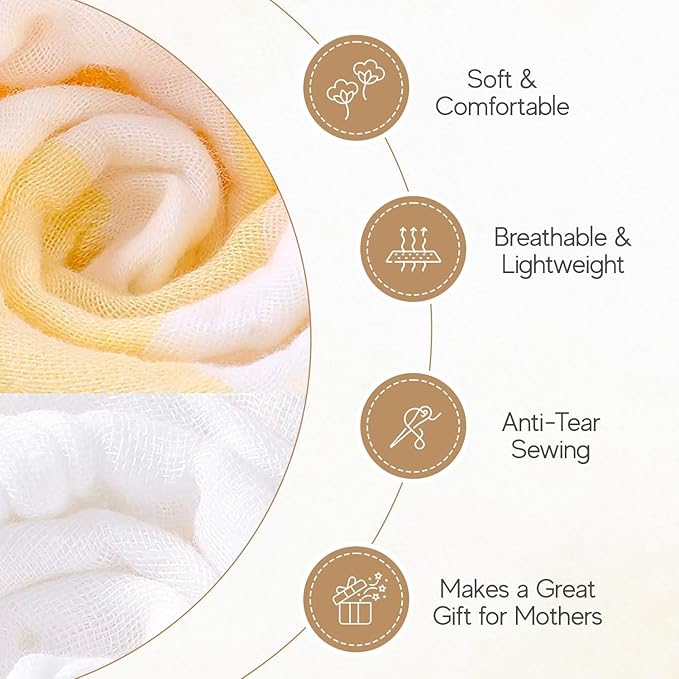 Muslin Hooded Baby Towel 4 Pack, Preuim Muslin 6 Layers Natural Cotton Baby Bath Towels, Soft and Comfortable for Boys,Girls (32 x 32, Yellow Striped and White)