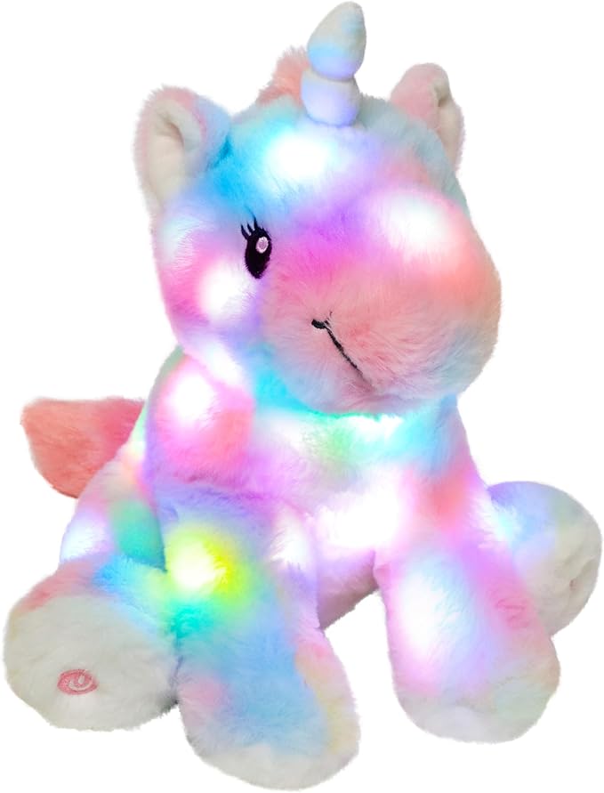 Hopearl LED Plush Unicorn Colorful Lighting Up Stuffed Animal Floppy Night Lights Glow in The Dark Birthday Gifts for Kids Toddler Girls, Rainbow, 12''