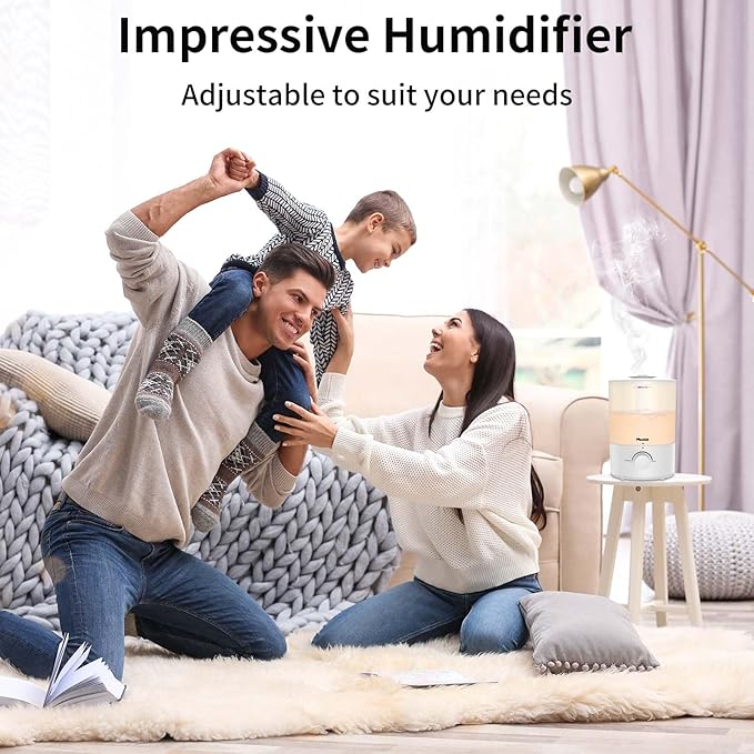Humidifiers for Bedroom, Cool Mist Top Fill Diffuser with 25Watt for Home Large Room, 360° Nozzle, Rapid Ultrasonic Humidification for Baby Nursery and Plant(3.1L)