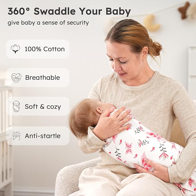 Yoofoss Baby Swaddles for Newborns 100% Organic Cotton, Adjustable Swaddle Sleep Sack 3-6 Months Newborn Swaddle Sack, Breathable Soft(Medium)