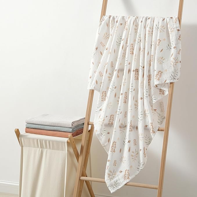 Muslin Swaddle Blankets for Boys & Girls, 4 Pack Receiving Baby Blanket for Newborns, Large 47 x 47 Inches, Soft Breathable Baby Swaddles, Acorn & Earthy Colors