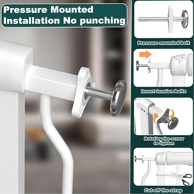 TSAYAWA Walk Through Baby Gate with Door, 43.5-48 Inch Wide Presure Mounted No Drill Metal Auto Close Child Gate for Stair Doorway - Indoor Outdoor Safty Gate for Toddler Dog Doggie, White