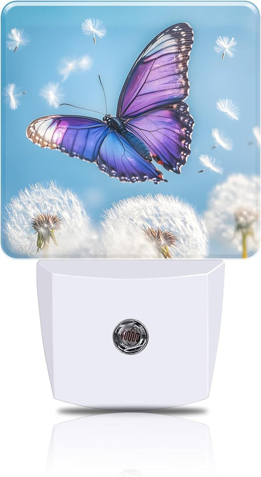 Flying Butterfly with Dandelion Night Light, Plug-in Nightlight with Dusk to Dawn Auto Sensor for Home Bedroom Hallway Kitchen 0.5W Sleep Friendly Led Lamp for Women Men