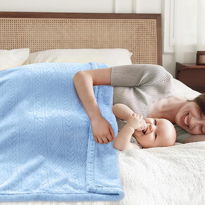 BORITAR 3D Fleece Baby Blanket for Girls Boys Fluffy Fuzzy Flannel Soft Warm Plush Cozy Bed Blanket for Toddlers Infant Newborn and Home Decor (30x40 inch, Baby Blue)