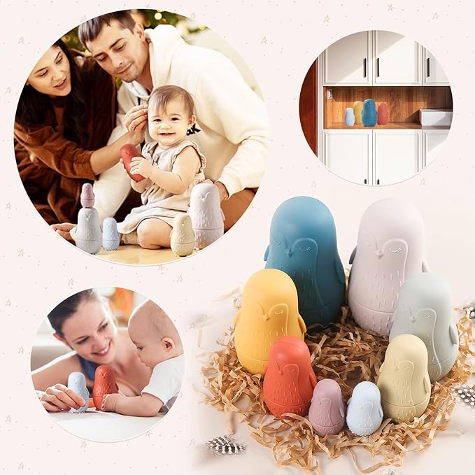 OESSUF Nesting Dolls | Russian Silicone Nesting Dolls for Toddlers | Easter Toys Matryoshka Doll Montessori Educational Toy | Penguin Stacking Nesting Doll Toys | Gift for Kids 3 Years Up