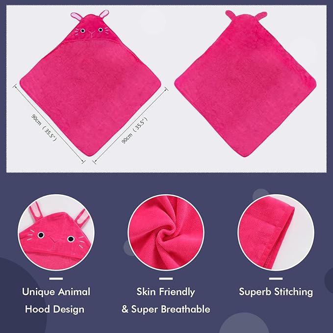 MICHLEY Animal Face Hooded Baby Towel Cotton Bathrobe for Boys Girls 0-6 Year Rose