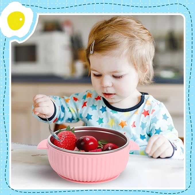 Nuogo 6 Pcs Stainless Steel Baby Bowls with Removable Silicone Shell 304 Toddler Bowls Kids Anti Scald Snack Container for Food Feeding, Dishwasher Safe(Multicolor,Suction-c)