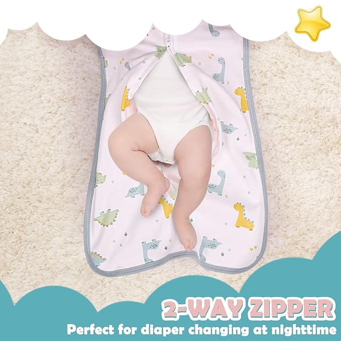 2 Pack Transition Swaddle with 2 Way Zipper, 2 in 1 Arms in/Out Transitional Arms Up Swaddle, 100% Cotton Newborn Swaddles Zipper Swaddles Baby Swaddling Sack Sleep Sack 0-3 Months, Dinosaur & Bear
