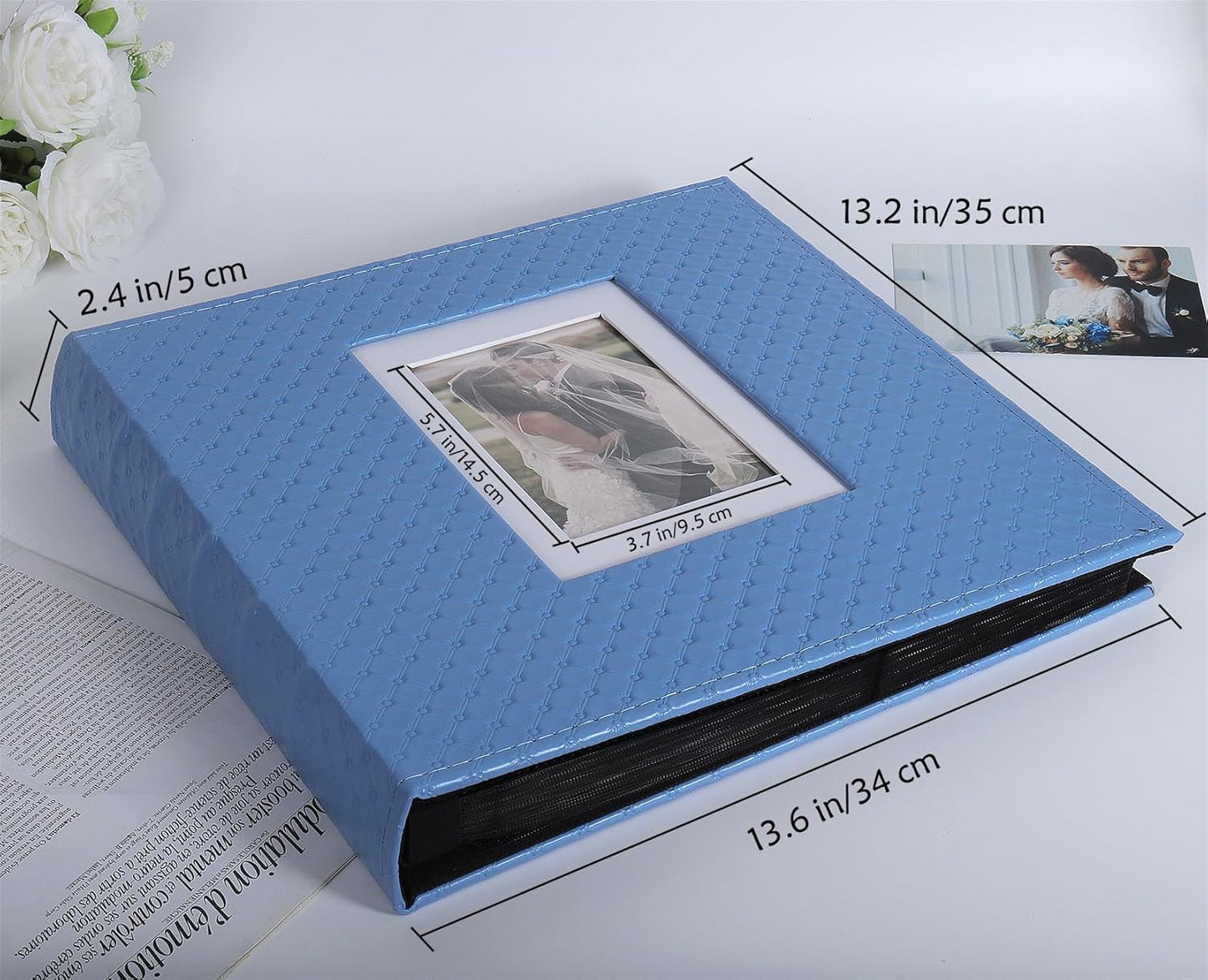 RECUTMS Photo Album 4x6 600 Photos Black Inner Page Button Grain Leather Large Capacity Pockets Pictures Album Birthday Christmas Wedding Anniversary (Blue)