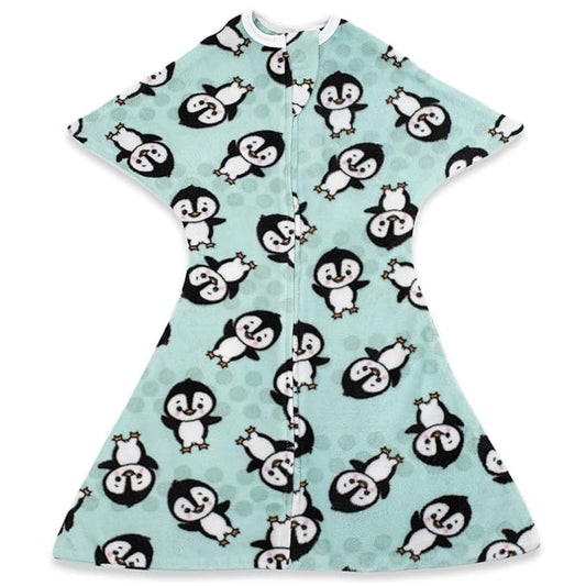 SleepingBaby Zipadee-Zip Transition Swaddle - Cozy Fleece Wearable Blanket with Two-Way Zipper for Baby Sleep - Perfect Penguin, Small (4-8 Month)