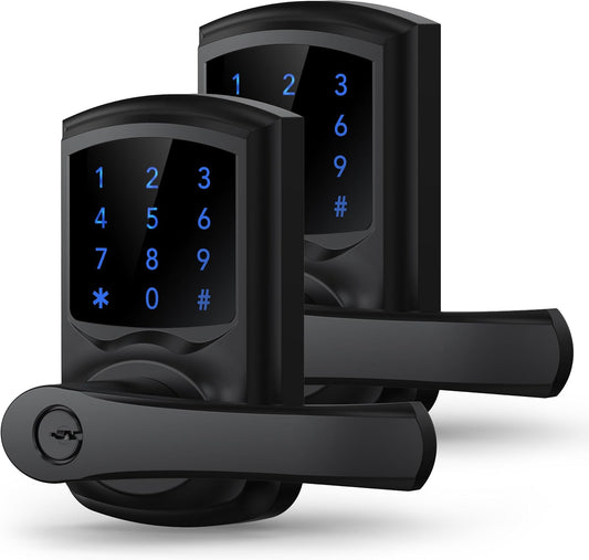 Keyless Entry Door Lock, Keypad Door-Lock with Handle, Touchscreen, Auto-Locking, Anti-peep Password, Easy to Install for Front Door, Home, Office, Matte Black 2 Pack