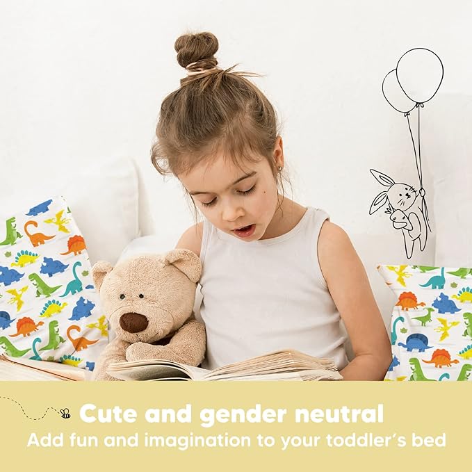 Toddler Pillow with Pillowcase - 13x18 My Little Dreamy Kids Travel Bed Pillows for Sleeping, Organic Cotton Small Pillowcase, Soft & Breathable, Machine Washable, Toddlers 2-5 Years Old (Happy Dino)