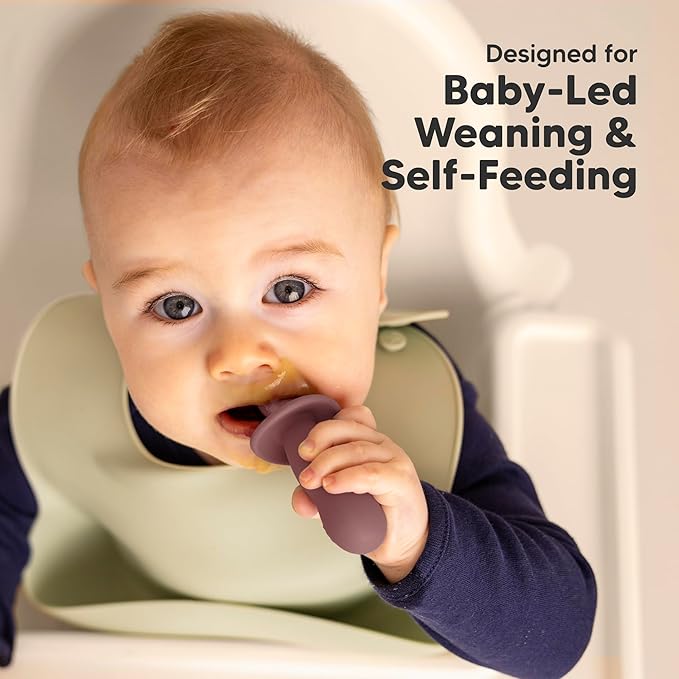 KeaBabies 4-Pack Silicone Baby Spoons and Forks Set - Baby Led Weaning Utensils 6-12 Months, Self Feeding Toddler Spoon & Fork for Training, Teething, Easy to Hold, BPA-Free Silicone (Rocky)