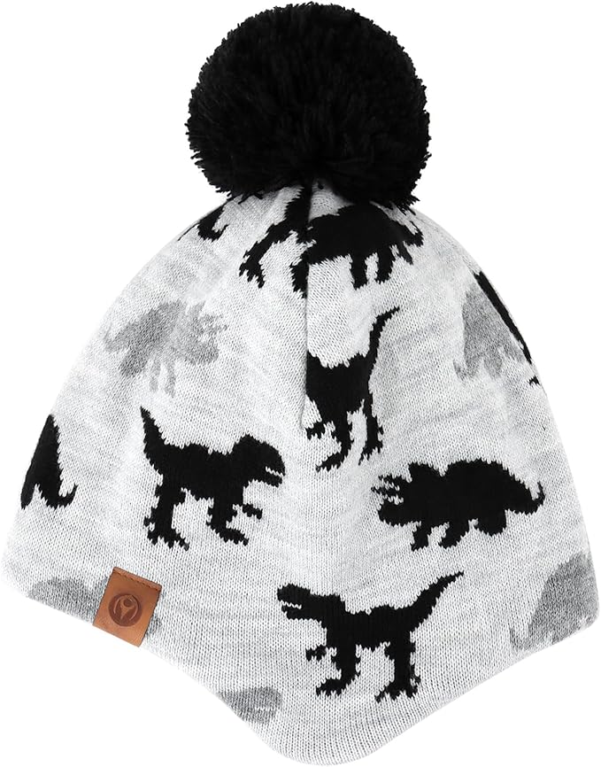 Duoyeree Kids Beanie Hat for Boys Girls Pom-pom Kint Hats Cozy Lining Winter Skull Cap