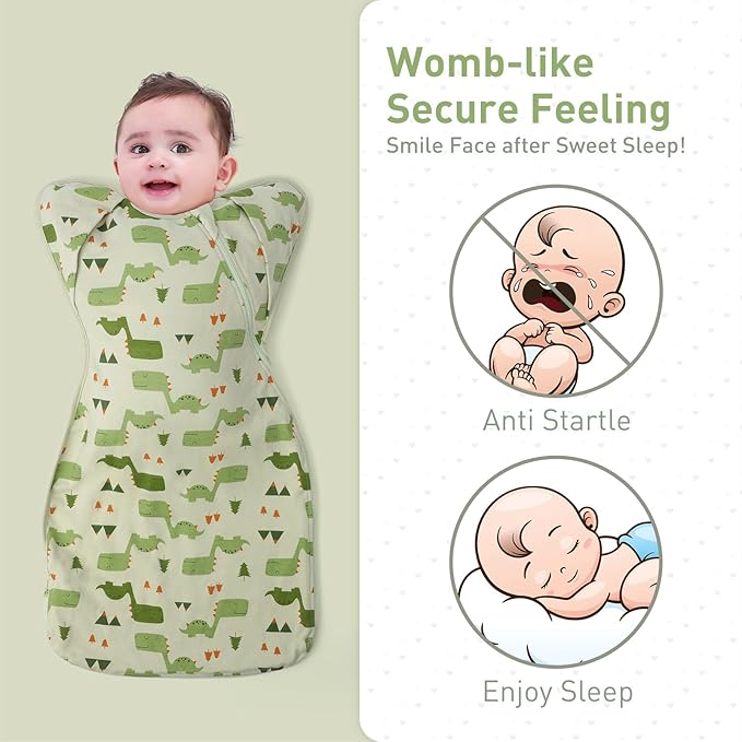 Baby Sleep Sack Swaddles for Newborn 0-3 Months, Arms Up Swaddle Blanket 2 Packs Cotton, Hands Up 3-Way Transitions to Arms-Free Wearable Sleeping Sack Bag for Boys Girls Snug Fit Calms Startle Reflex