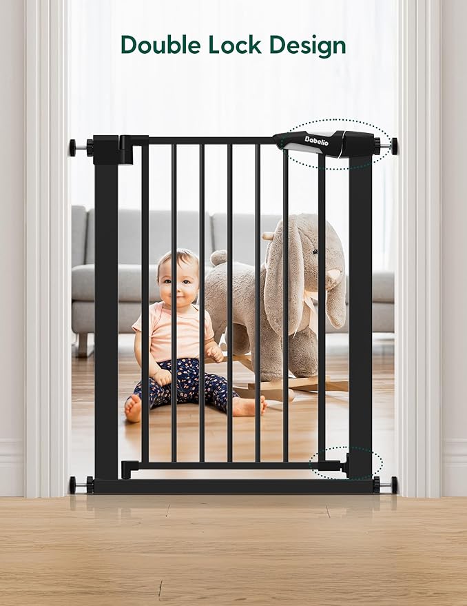 BABELIO 26-28.5 Inch Narrow Easy Install Baby Gate, Auto-Close Pet Gate for Small Stairs and Doorways, NO Drilling Pressure Mounted, NO Extensions, Black