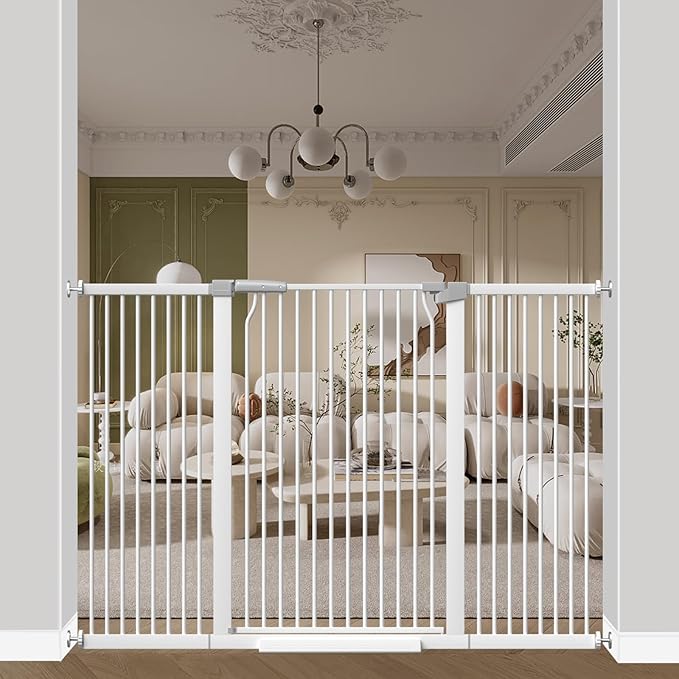 40.55" Extra Tall Baby Gate -57.5"-60.2" Extra Wide Baby Gate Pet Gate for Stairs and Doorways-1.37" Ultra Narrow Spacing Pressure Mounted Dog Gate with One-Handed Operation(57.5"-60.2")