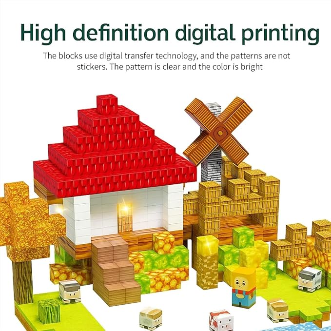 100 Pcs Magnetic Building Blocks, Enhance STEM Learning, Creative Play & Logical Thinking, Durable & Vibrant Color with Light Up Blocks, Ideal for Classroom & Screen-Free Entertainment (Farm)