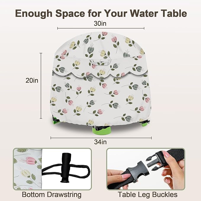 Kids Water Table Cover Fit Little Tikes Fish 'n Splash Water Table, Waterproof Dust Proof Outdoor Toys -Cover only,34"Dx20"H (Flowers)
