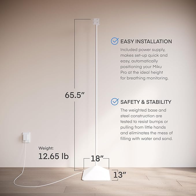 Miku Pro Smart Baby Monitor with Camera, Track Live Breathing with No Wearable, Real-Time Alerts, Sleep Analytics, 1080p Wi-Fi Video, Night Vision, and 2-Way Audio, Wall Mount & Floor Stand Included