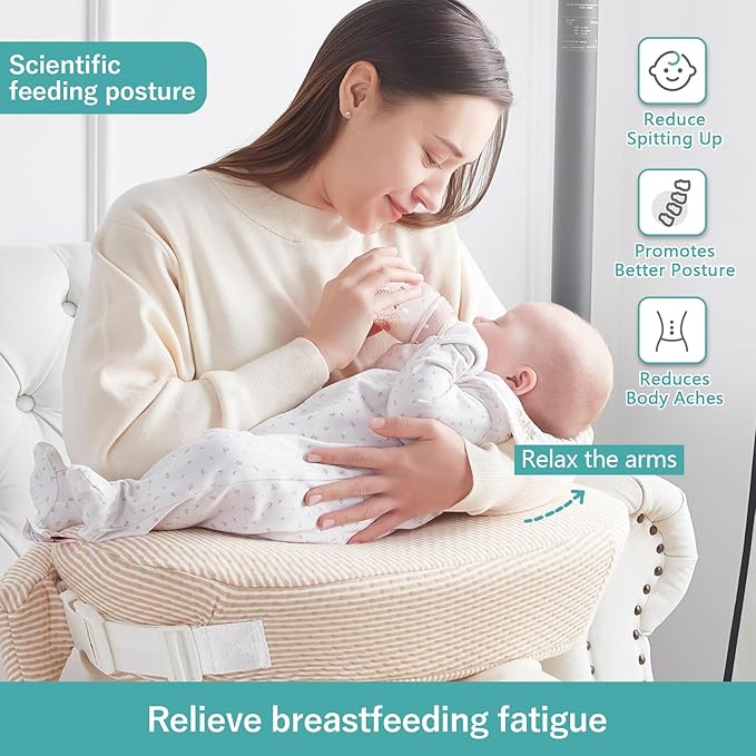 QSTEHEML Nursing Pillow for Breastfeeding - Adjustable Breastfeeding Pillows for Women with More Support & Removable Cover, Baby Feeding Pillow for Newborn Moms and Baby Essentials,Beige